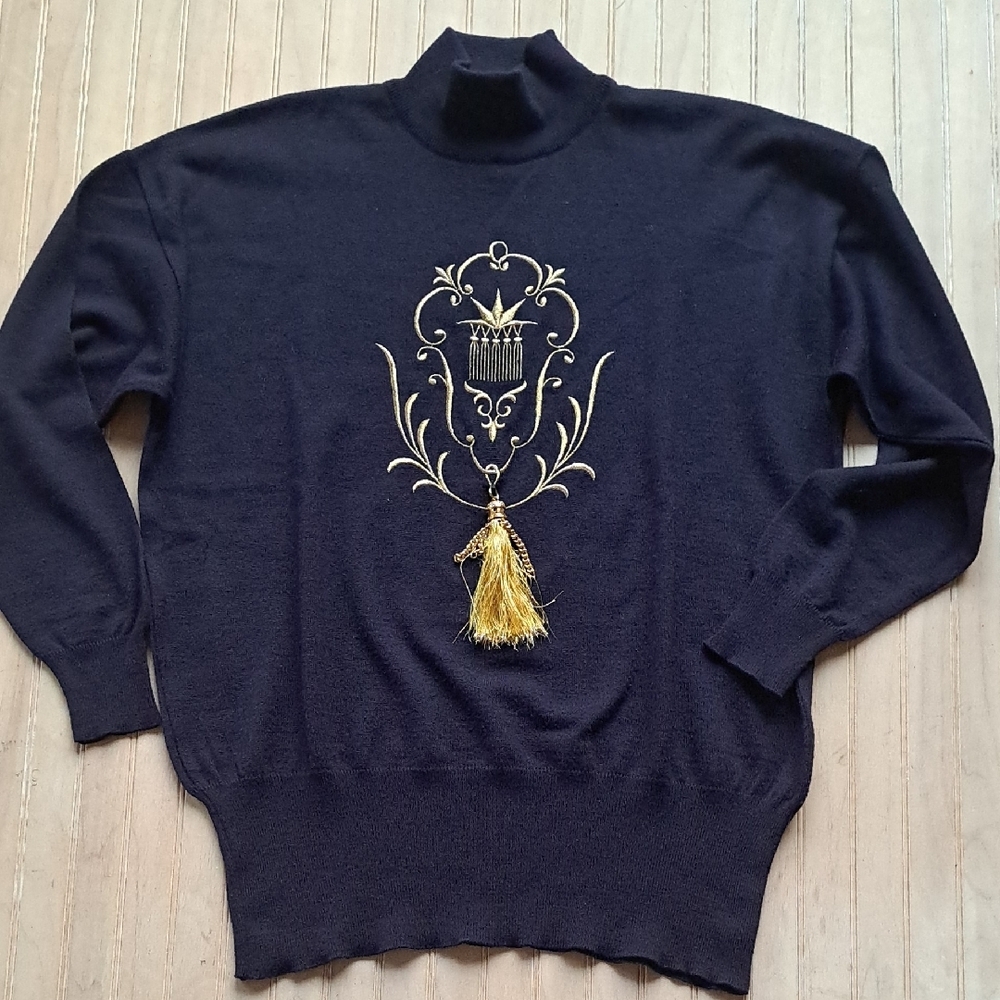 Vintage Givenchy En Plus Wool Blend Navy Lightweight Sweater Made in W. Germany